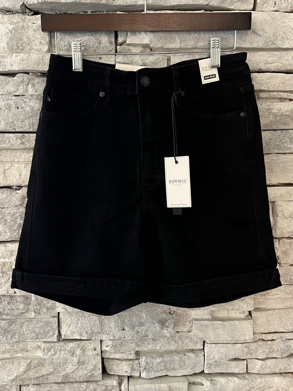 Judy Blue JB150237 High Waist Black Cuffed Denim Shorts High Waist Black Jean